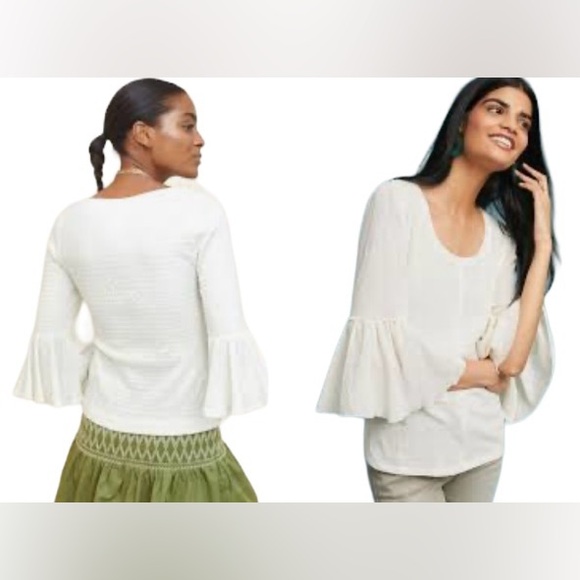 🔥ANTHROPOLOGIE! FOSTER BELL TOP! GORGEOUS IVORY, 3/4 BELL SLEEVES! BOHO! - Picture 16 of 16